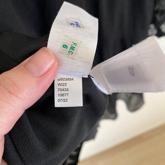 Loft Petite Black Clip Dot Long Sleeve Smocked Waist Dress Size 16P - Picture 9 of 11